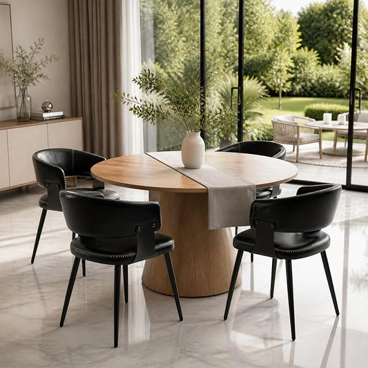 Dining Chairs Set of 4, Modern Upholstered PU Leather Kitchen & Dining Room Chairs with Curved Open Back Metal Legs, Kitchen Chairs for Dining Room Restaurant (Vintage Black, Set of 4)