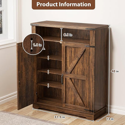 ALLSTAND 6-Tier Shoe Cabinet with Doors, Entryway Shoe Rack Wooden Shoe Storage Cabinet with Adjustable Shelves & Anti-tip Fitting, Farmhouse Shoe Cabinet Storage for Entryway, Living Room, Closet