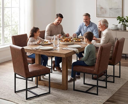 CIMOTA Modern Dining Chairs Set of 4, Leather Dining Room Chairs Upholstered Mid Century Armless Guest Side Chair with Black Base for Dining Room/Kitchen, Vintage Brown 4PCS