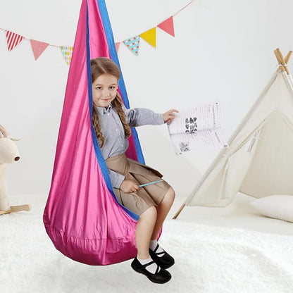 Kids Swing Seat Hammock Chair Indoor Outdoor Hanging Chair for Children,Soft & Safe with High Weight Capacity, Easy Install Perfect for Bedroom, Garden, Playroom (Rose Red)