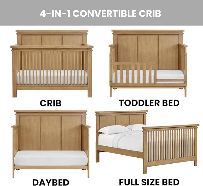 Soho Baby Mystic 4 in1 Crib Convertible, Honey Wood