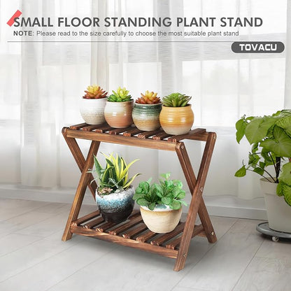 Small Plant Stand Shelf Indoor 2 Tier Desk Table Top Flower Succulent Stand | Wood Windowsill Plant Shelf Holder Desktop Mini Cactus Stands Rack for Kitchen,Window,Countertop (X-2 Design)