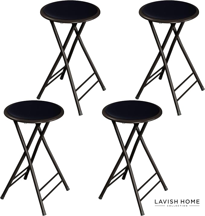 Lavish Home Folding Stool - Set of 4 Counter Height Bar Stools – 24-Inch Backless Folding Chairs with 225lb Capacity for Kitchen, Rec Room, or Game Room (Black)