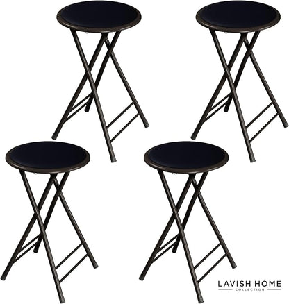 Lavish Home Folding Stool - Set of 4 Counter Height Bar Stools – 24-Inch Backless Folding Chairs with 225lb Capacity for Kitchen, Rec Room, or Game Room (Black)