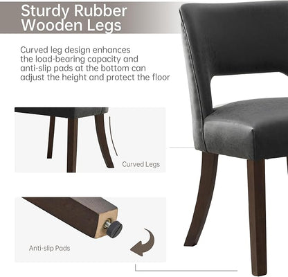 VKNOW Modern Dining Chairs Set of 6 with Rubberwood Legs, Black | Faux Leather, Curved Back, For family, Kitchen Dining Room Restaurant Reception Room, No wobble, 80% pre-installed