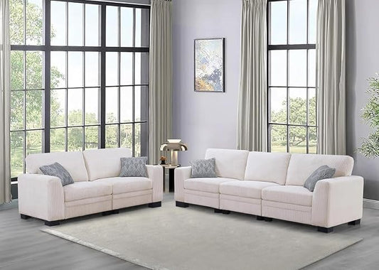 Legend Vansen Oversized Modular Sectional Sofa,U/L-Shaped Corduroy Couch with Ottoman,Deep Seat & Removable Cushion,Easy Assembly for Living Room Apartment,5 Seater,Cream