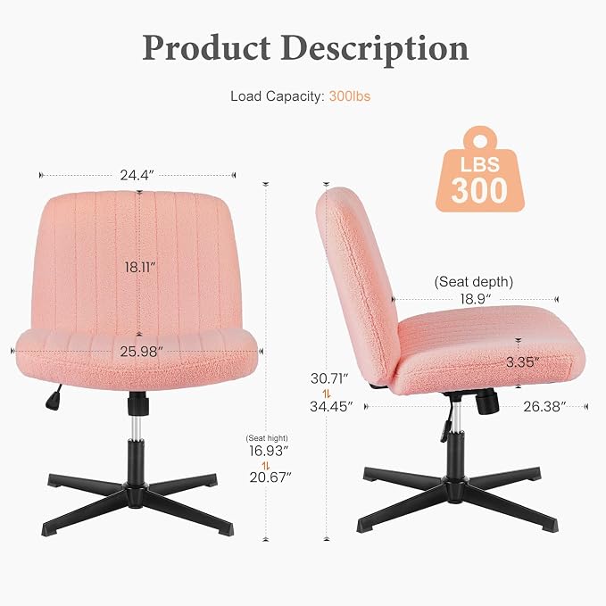 OLIXIS Criss Cross Chairs Legged Armless No Wheels Wide Seat Height Adjustable Swivel Rolling Padded Furry Cute Home Office Desk Seating for Bedroom, Student, Study Room