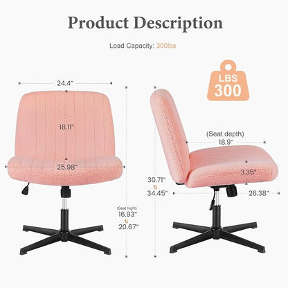 OLIXIS Criss Cross Chairs Legged Armless No Wheels Wide Seat Height Adjustable Swivel Rolling Padded Furry Cute Home Office Desk Seating for Bedroom, Student, Study Room