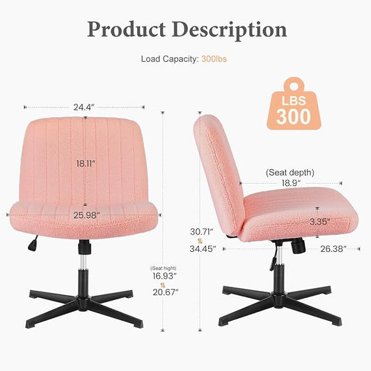 OLIXIS Criss Cross Chairs Legged Armless No Wheels Wide Seat Height Adjustable Swivel Rolling Padded Furry Cute Home Office Desk Seating for Bedroom, Student, Study Room