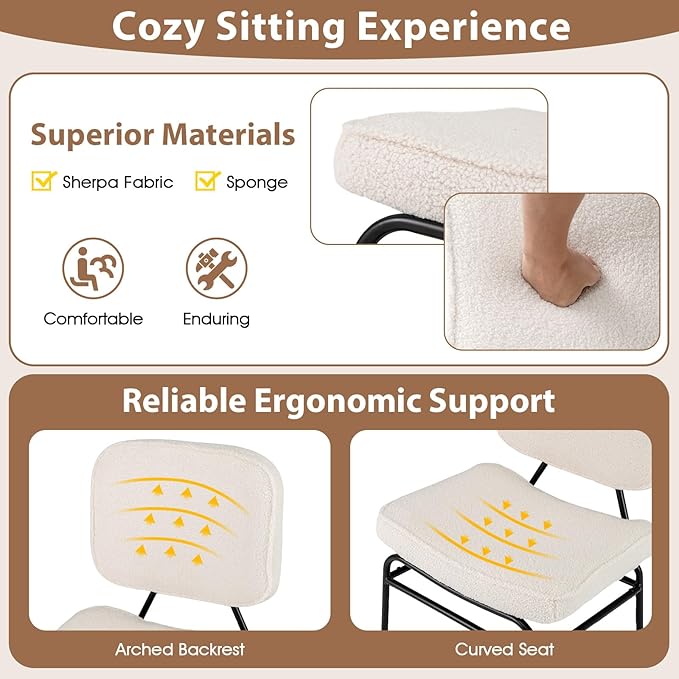 Giantex Modern Armless Accent Chair - Sherpa Reading Chair with Sponge Padding, Adjustable Foot Pads & Metal Frame, Upholstered Side Chair for Living Room, Bedroom & Reading Room, Beige