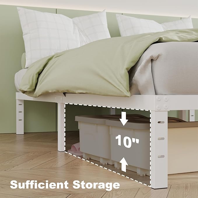 Cieemine 12 Inch White Full Size Bed Frame, Heavy Duty Bed Frame Full Size Mattress Foundation, No Box Spring Needed, Easy Assembly, Noise-Free