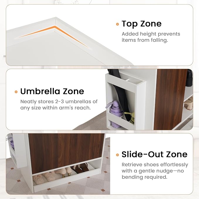 Verano Garden No Bend Shoe Cabinet with Slide Out Shelf, Top Storage Shelf & Umbrella Stand, 6-Tier Modern Shoe Organizer for Hallway, Apartment Entry