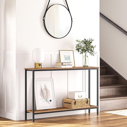 HOOBRO Console Table, 47.2" Narrow Entryway Table, Sofa Table with Shelf, Entrance Table for Living Room, Hallway, Foyer, Corridor, Office, Metal Frame, Rustic Brown and Black BF20XG01G1