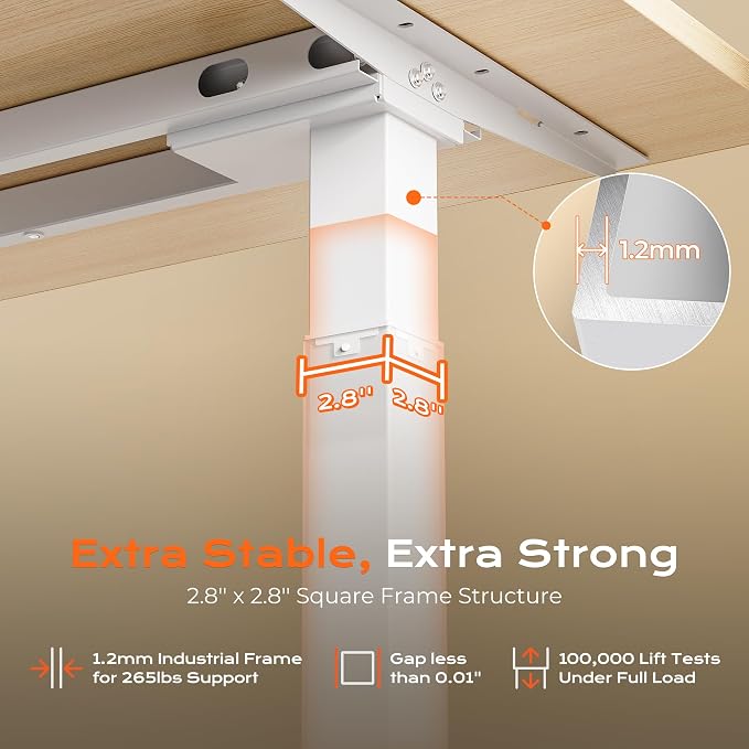 Huuger Dual Motor Electric Standing Desk Frame, Sit Stand up Desk Leg for 47.2” to 86.6” Desktop, Computer Desk Leg with Cable Tray, 3 Memory Height Presets, 2 Hooks, White Frame Only, 1CD128W