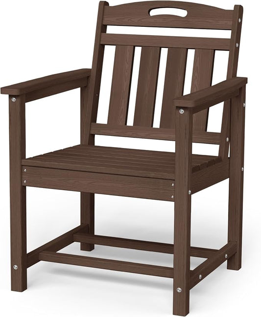 Outdoor Patio Dining, All-Weather HDPE Chair Fade-Resistant, and Low Maintenance for Backyard, Garden, or Patio, Brown