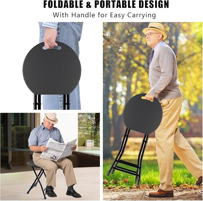 Folding Stool, 18 Inch Foldable Stool with Handle & Steel Frame, Pack of 8 Folding Bar Stools, 440lbs Sturdy Foldable Lightweight Metal Chair for Camping, Indoor and Outdoor, Black