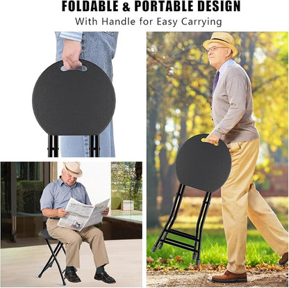 4 Pack Folding Stools with Foldable Table 6ft, Heavy Duty Dining Table and Chairs with Lock Function & Carrying Handle, Portable Indoor/Outdoor Furniture Set for Camping, Picnic, Party Black