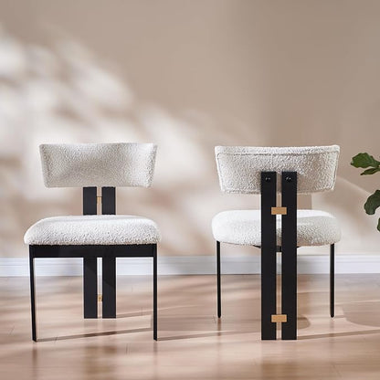 Morden Fort Boucle Dining Chair Set of 2, Upholstered Kitchen Chairs with Metal Frame & Curved Backrest, Mid Century Modern Armless Chair for Dining Room, Living Room, Apartments