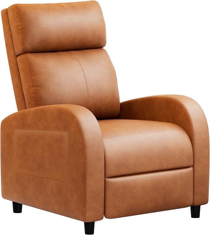 JUMMICO Recliner Chair Adjustable Home Theater Single Recliner Sofa Furniture with Thick Seat Cushion and Backrest Modern Living Room Recliners (Leather, Brown)