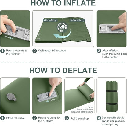 Elegear CumbreX™ Self Inflating Sleeping Pad, Built-in Electric Pump 3.15" Ultra-Thick Memory Foam Camping Mattress with Pillow Sleeping Pad for Camping R-Value 9.5 Foam Camping Pad Army Green Single