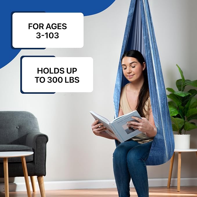 Indoor Sensory Swing for Kids or Outdoor – Holds 300lbs, Double-Layer, & 360° Swivel, Calming Compression Therapy Swing Hammock for Kids & Adults with All Hardware – Sensory-Motor Toys & Gifts