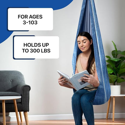 Indoor Sensory Swing for Kids or Outdoor – Holds 300lbs, Double-Layer, & 360° Swivel, Calming Compression Therapy Swing Hammock for Kids & Adults with All Hardware – Sensory-Motor Toys & Gifts