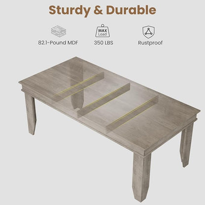 GarveeHome Farmhouse Dining Table for 6-8 People, 71 in Long Kitchen Tables with Wooden Sturdy Frame, 6 ft Large Rectangular Dinner Table for Dining Room, Kitchen, Grey, 71" Non-extendable