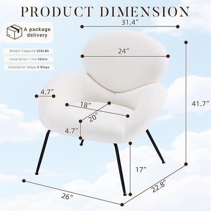 Accent Chair, Accent Chair for Bedroom, Boucle Chair (Cream Whtie) | Comfy Bedroom Chair with Love Back and Sturdy And Durable Solid-Wood Frame/ Study Room / Bedroom / Living Room /(Cream Style)