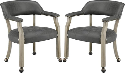 LEEMTORIG Set of 2 Dining Chairs with Casters and Arms, Rolling Dining Chairs with Wheels for Elderly, Ergonomic Wide Seat Wooden Office Desk Chair, 26"Dx25.2"W, Grey Legs&Dark Grey Fabric SY-1318-GY