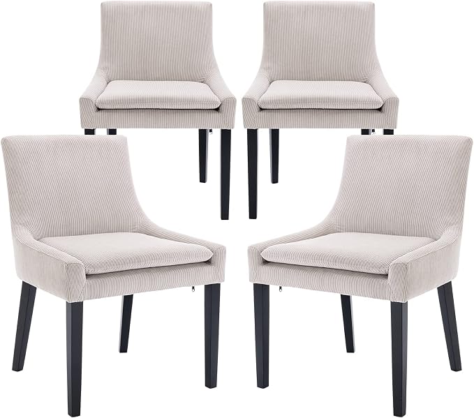 COLAMY Upholstered Dining Chairs Set of 4 with Mid Back and Wood Legs, Modern Accent Side Chairs for Living Room/Dining Room-Beige