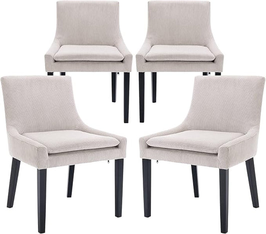 COLAMY Upholstered Dining Chairs Set of 4 with Mid Back and Wood Legs, Modern Accent Side Chairs for Living Room/Dining Room-Beige