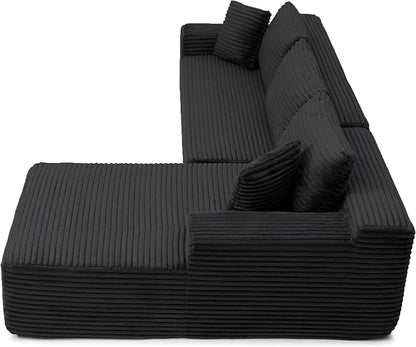 105-Inch L-Shaped Right Facing Corner Compressed Sofa Modular Sectional Boneless Cloud Sofa Floor Foam Couch with Chaise Lounge, Corduroy Corner Boneless Cloud Couch