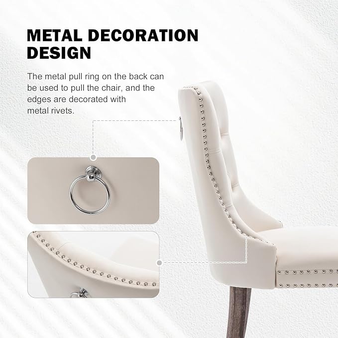 Hixkol Velvet Dining Chairs Set of 4,Upholstered Dining Chairs with Ring Pull Trim and Button Back,Modern Seating for Living Room, Bedroom, Kitchen (Beige)