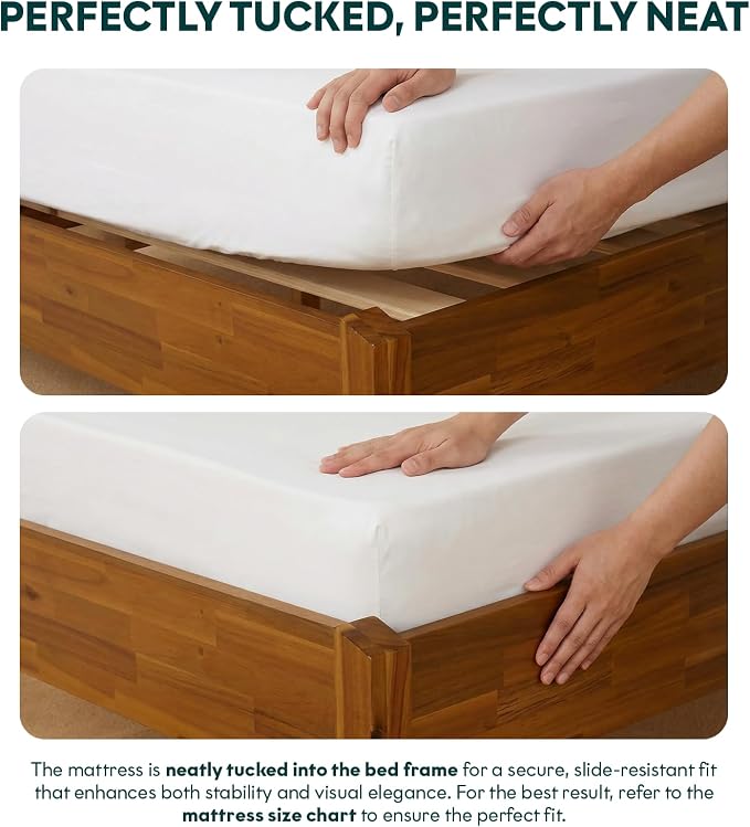Bme Dinkee 15 Inch Signature Bed Frame Without Headboard - Modern & Minimalist Style with Acacia Wood - 12 Strong Wood Slat Support - Easy Assembly - No Box Spring Needed - Caramel, Full