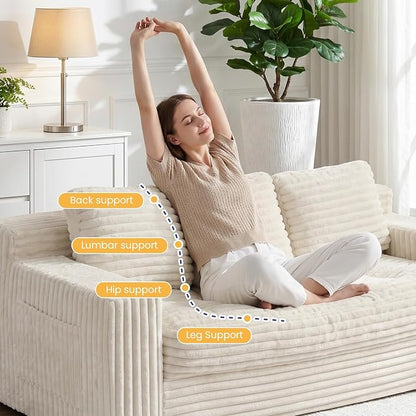 Boneless Couch, Cloud Loveseat Sofa Corduroy Couch in a Box, Upholstered Boneless 3 Seater Couch for Living Room Bedroom Office Apartment, No Assembly Required, Beige