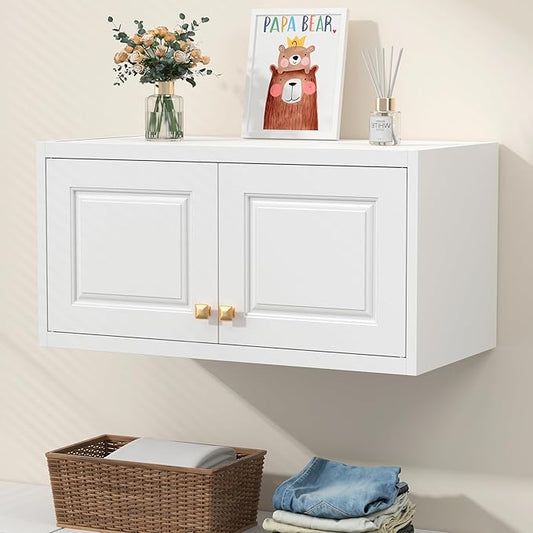 UNICOLY 15" Wall Mounted Storage Cabinet, Small Armoire Wardrobe Closet, Small Hanging Cabinet for Bedroom School, Employee, Gym, Armarios De Ropa para Dormitorio, Assembly Required, White