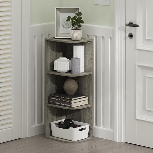 Furinno PASIR Book Shelf, 3-Tier Corner Bookshelf with Open Shelf, Standing Bookcase, 9.3 x 12 x 31.5 for Organization and Storage, for Living Room, Bedroom, Home Office, French Oak