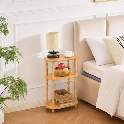 Narrow Side Table with Storage, 3-Tier End Table Skinny Nightstand for Bedroom, Living Room Small Space, Natural