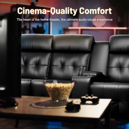 Loveseat Recliner Sofa, Home Theater Seating with Massage, 3 Seat Reclining Loveseats with Console, Wall Hugger RV Couch Movie Theater Chairs, RV Furniture Sofas with USB, Cup Holders for Gaming Room