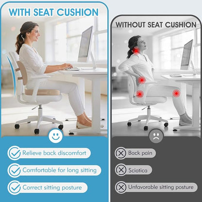 CushZone Ergonomic Seat Cushion & Lumbar Support Pillow - Memory Foam for Sciatica Pain Relief & Posture Correction, Non-Slip Chair Cushions for Office Chair/Car/Wheelchair/Travel, Khaki