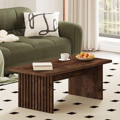 BON AUGURE Coffee Table for Living Room, 43Inch Farmhouse Wood Center Table, Rectangle Mid-Century Living Room Tables, Unique Fluted Panel Coffee Tables (Rustic Oak)