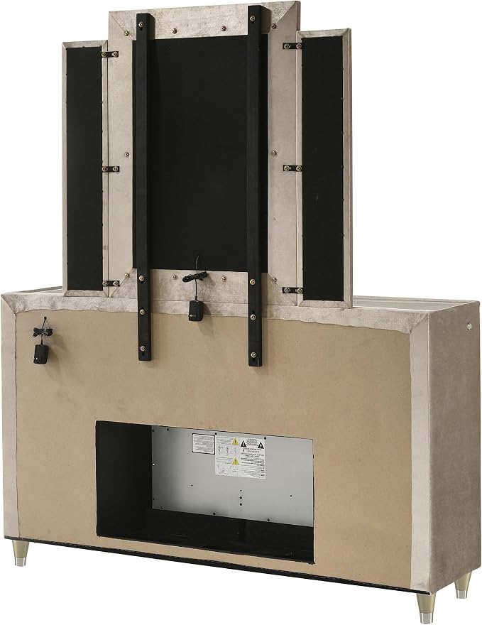 Coaster Home Furnishings - Lorient - Wood - 8-Drawer Dresser with Mirror, Flame Box, LED Lighting, Tri-Panel Mirror and Traditional Style - Bedroom - Ivory and Camel - 222663FBM