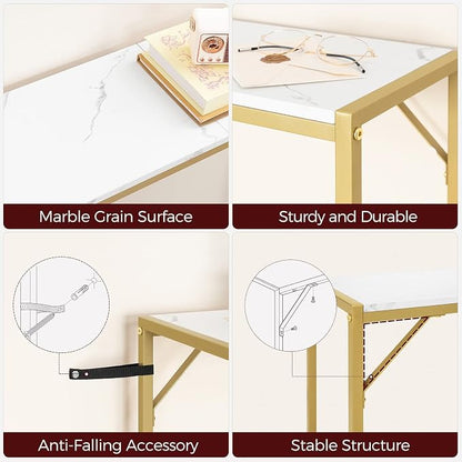 MAHANCRIS Console Table, Narrow Sofa Table, 43.7” Entrance Table with Power Station, Behind Couch Table, Simple Style, for Living Room, Hallway, Entryway, Foyer, Marble and Gold CTJM112E01