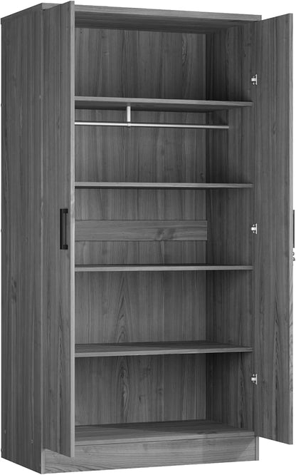 Woodpeckers Furniture And Mattress 2 Doors Wardrobe with Shelves (Grey)