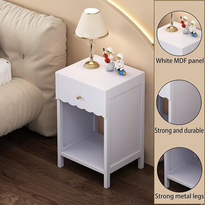 Night Stand Nightstand with Drawer and Open Shelf, Cute Scalloped Edge Bedside Table for Girls Bedroom, Modern Wood End Table, Coquette Preppy Room Decor for Bedroom, Dorm