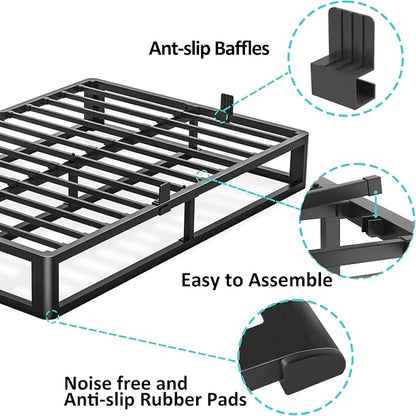 Bilily 10 Inch Full Bed Frame with Round Corner, Heavy Duty 3500 LBS Steel Slats Support with Mattress Slide Stopper, No Box Spring Needed, Noise Free, Easy Assembly