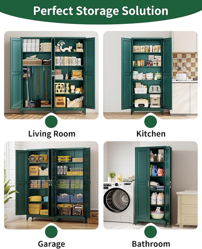 75" Tall Metal Storage Cabinet with 2 Doors and 4 Adjustable Shelves, Heavy Duty Steel Pantry Cabinet for Home Office, Kitchen, Garage and Laundry Room, Green