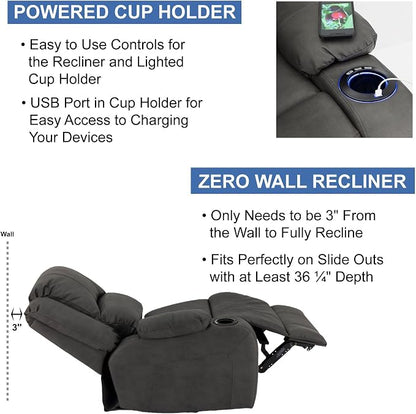 RecPro Charles 64" RV Wall Hugger Reclining Sofa | Gunmetal