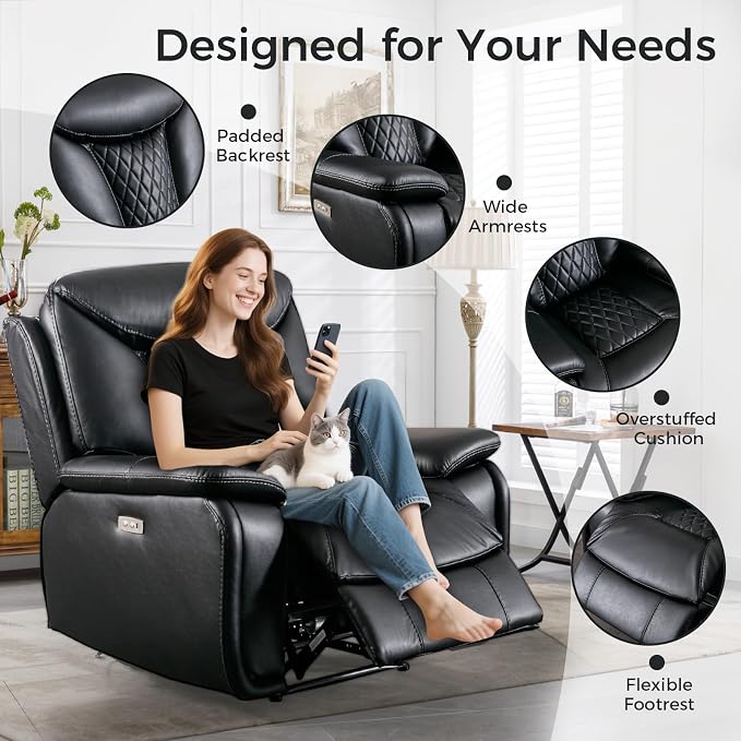 HAOMARKETS Electric Recliner Chair Set of 2, Soft PU Leather Power Recliners with Padded Backrest, Single Overstuffed Heavy Duty Reclining Sofa for Living Room Bedroom, Black