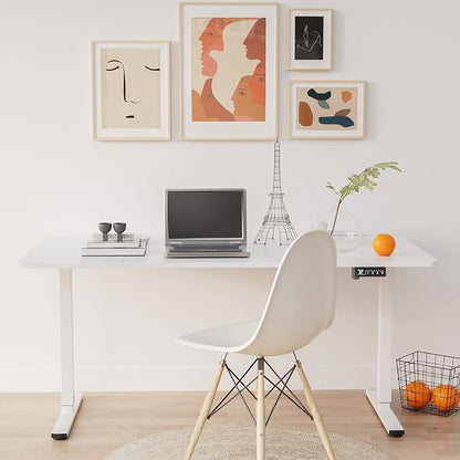 YESHOMY Height Adjustable Electric Standing Desk 63 inch Computer Table, Home Office Workstation, 63in, White Leg/White Top